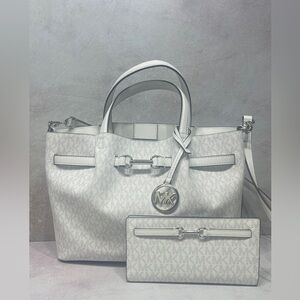 Michael Kors Carson Satchel & Wallet Set Optic White MK Signature Logo